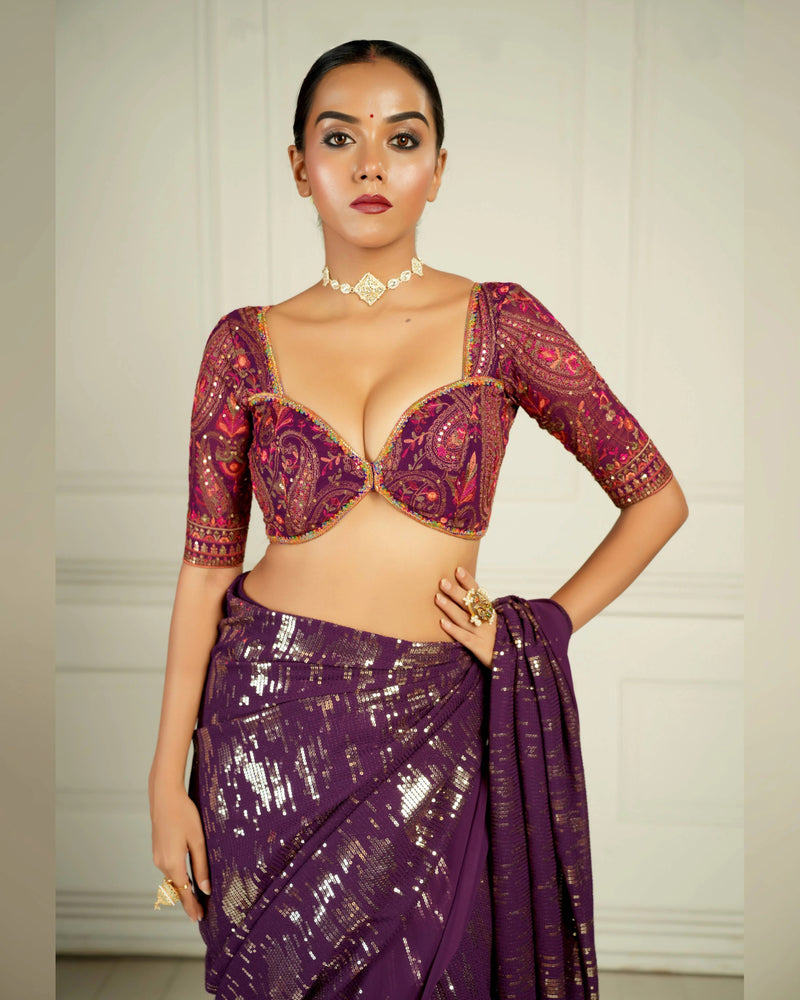 Sequins and thread work saree