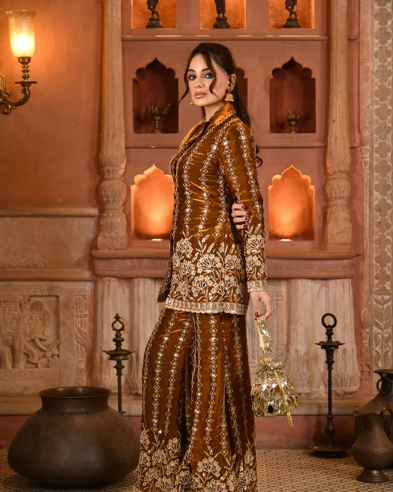 Copper Luxe Embroidered Blazer Co-Ord Set