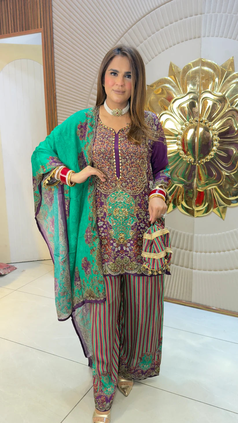 Gulistan Purple Teal Festive Set