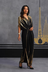 Midnight Gold Foil Draped Kaftan Dress