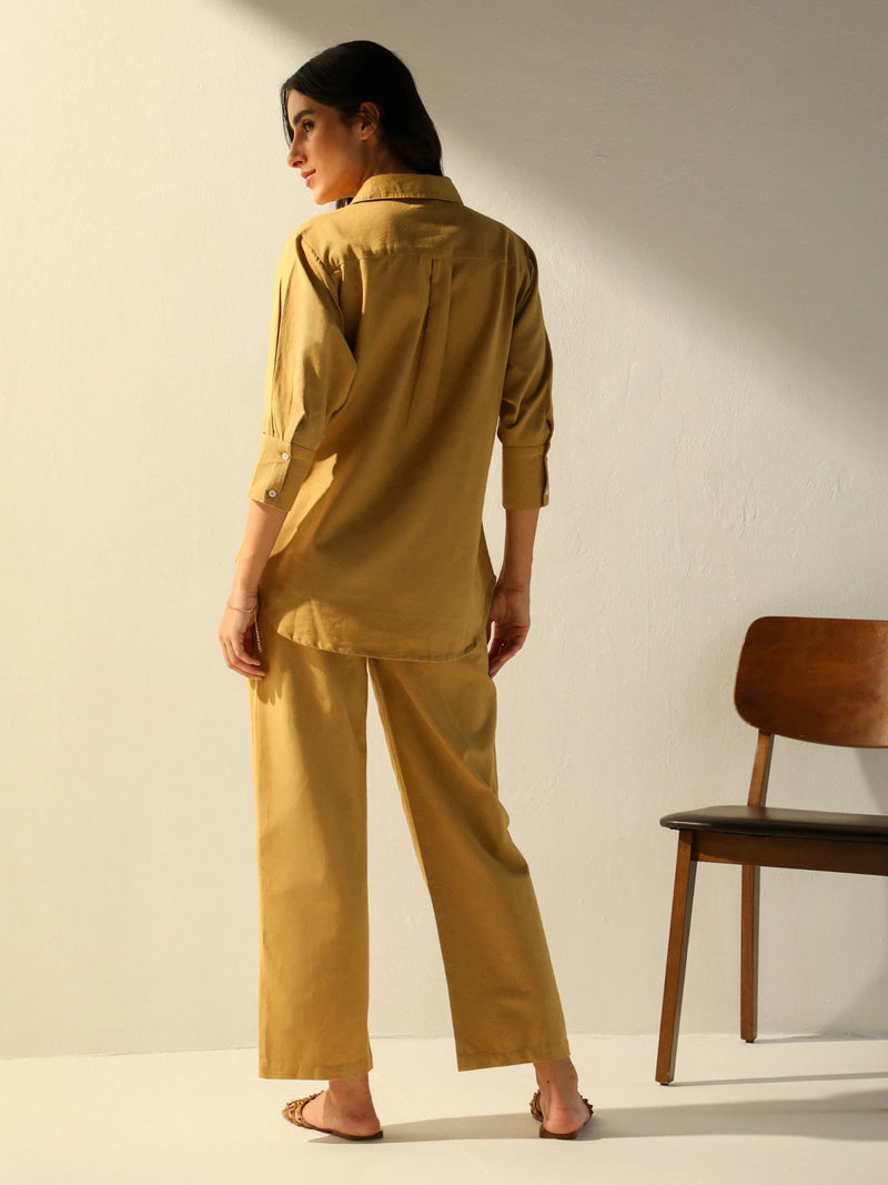 Caramel Linen Cotton Coord Set with Pants