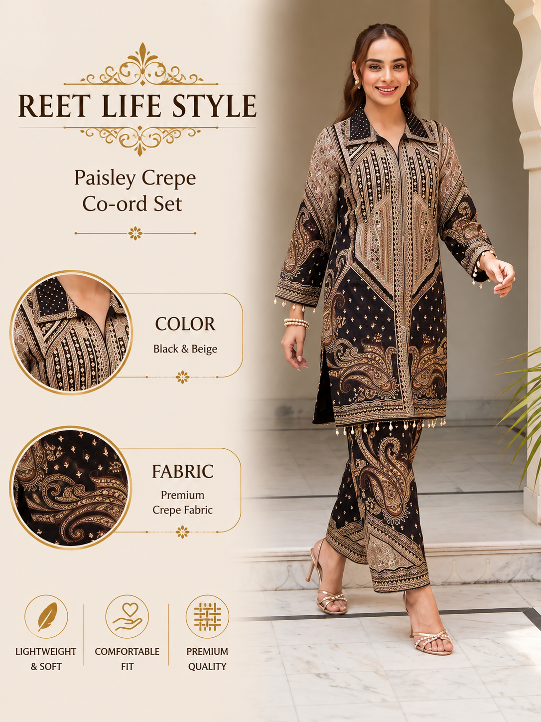 Ethnic Paisley Print Crepe Co-Ord Set