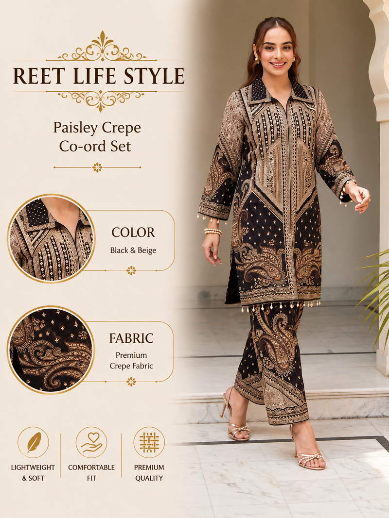 Ethnic Paisley Print Crepe Co-Ord Set