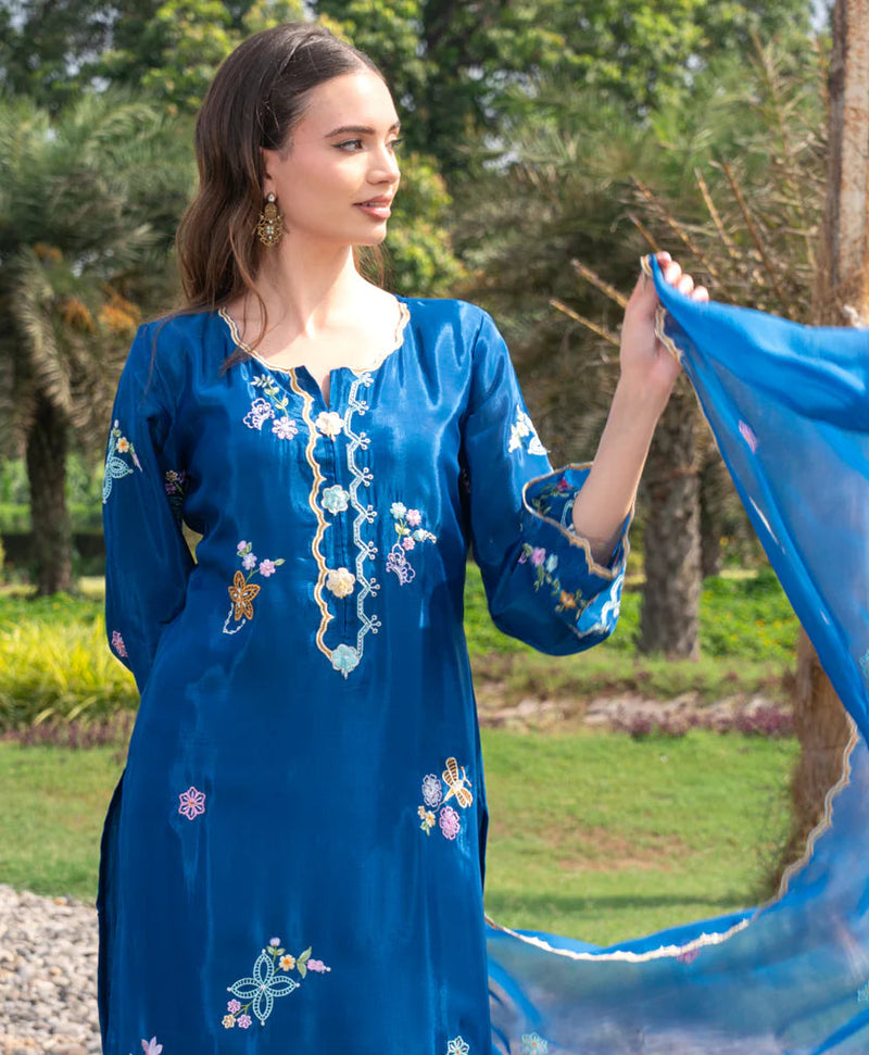 Women's Blue Embroidered Festive Ethnic Suit