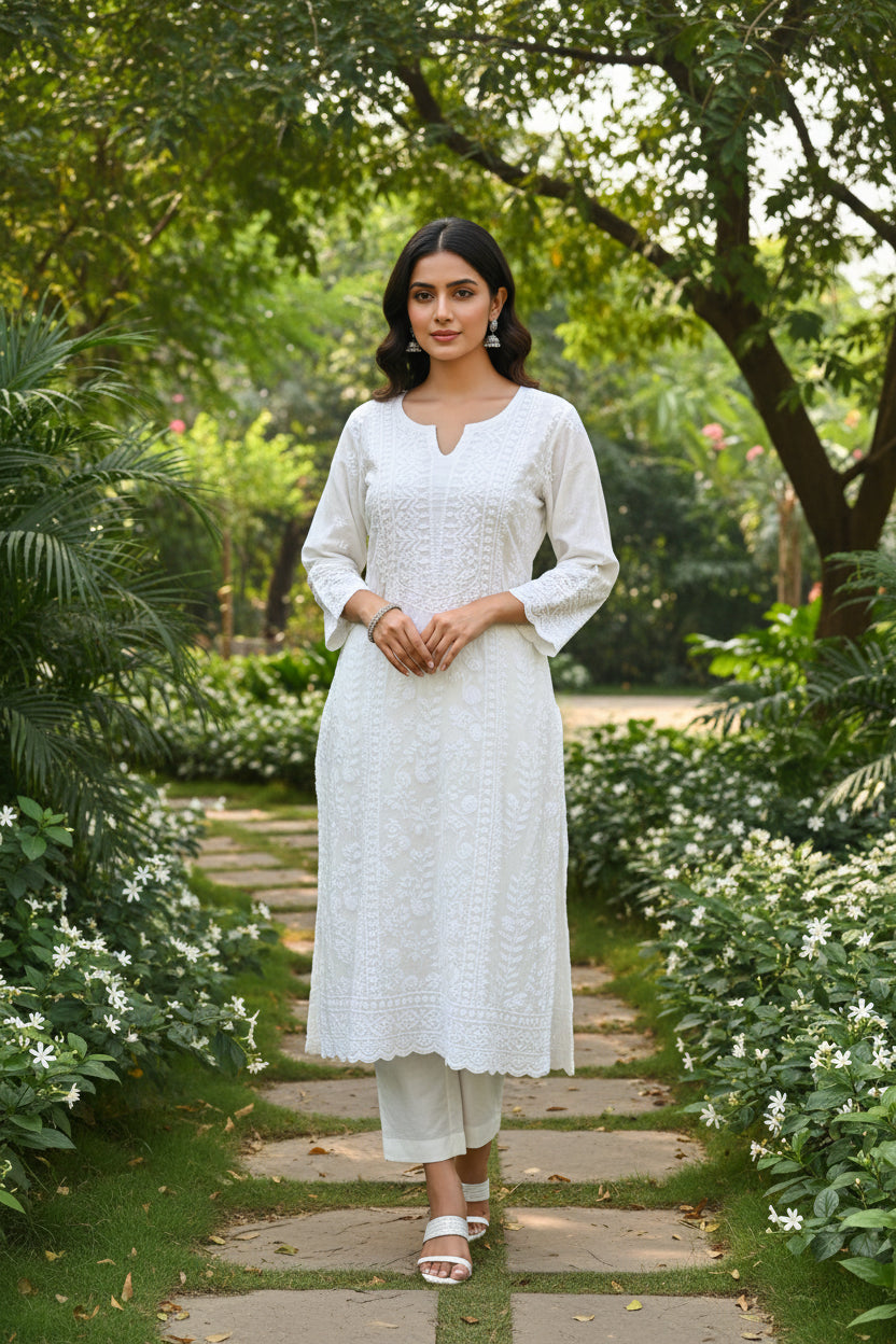 Noor Pista Pure Kota  Chikankari Kurta Set