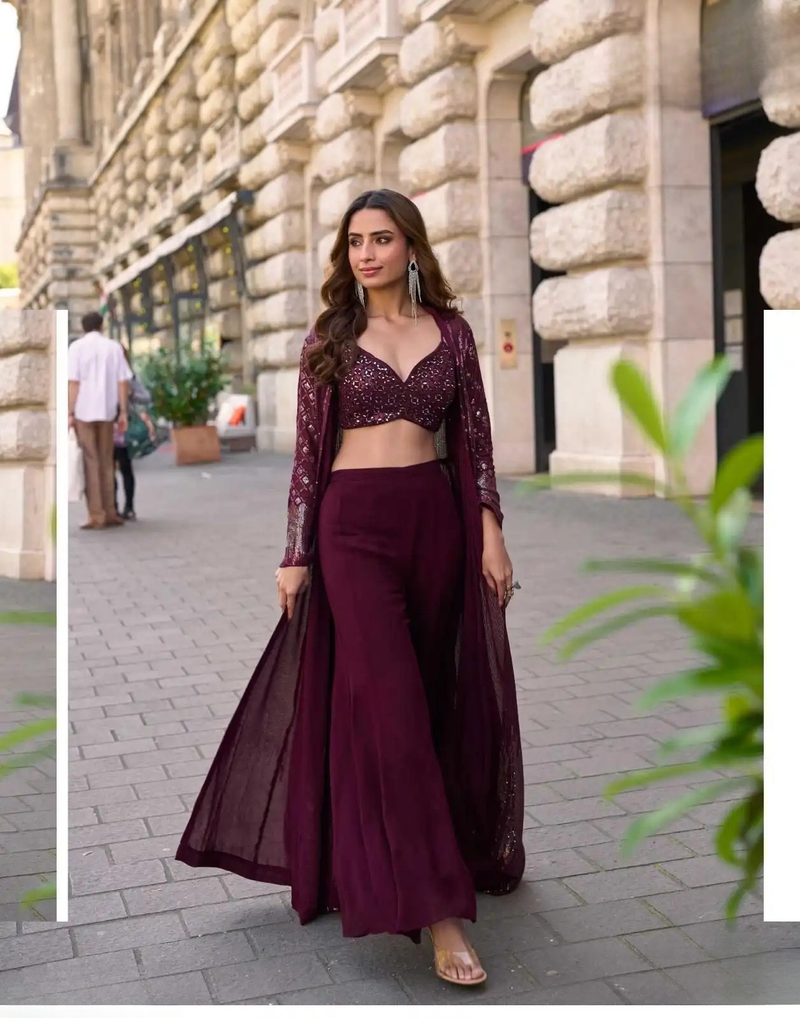 Georgette Embroidered Jacket Suit Set