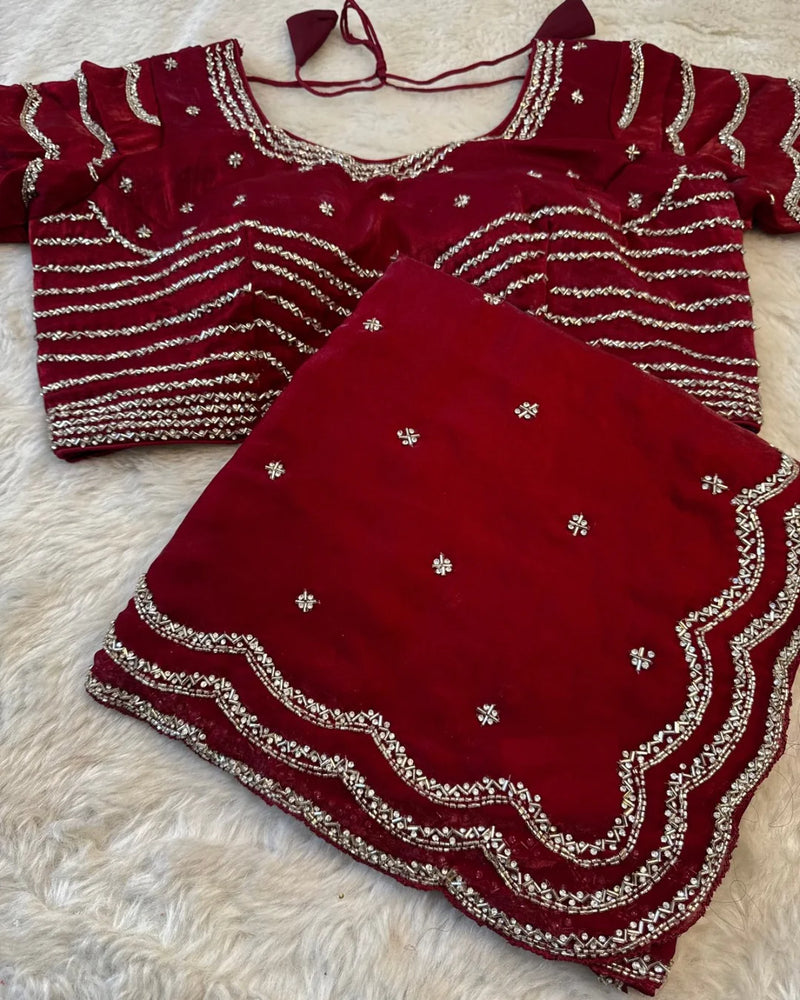 Garnet Red Fendy Silk Saree with blouse - By Reet Lifestyle