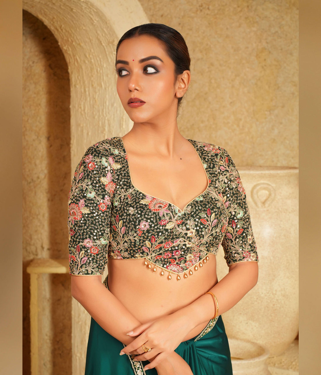 Multicolored thread embroidery blouse