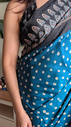 Bandhani Ajrakh Modal Silk Saree