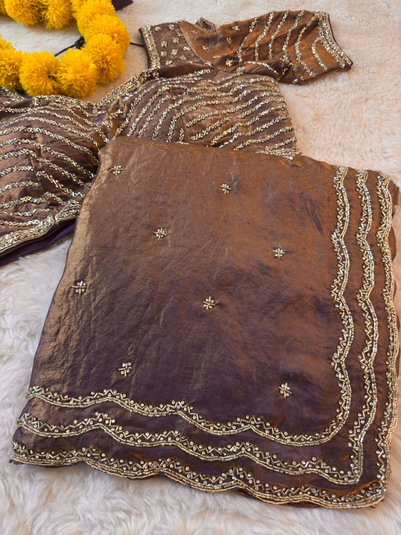 Garnet Red Fendy Silk Saree with blouse - By Reet Lifestyle