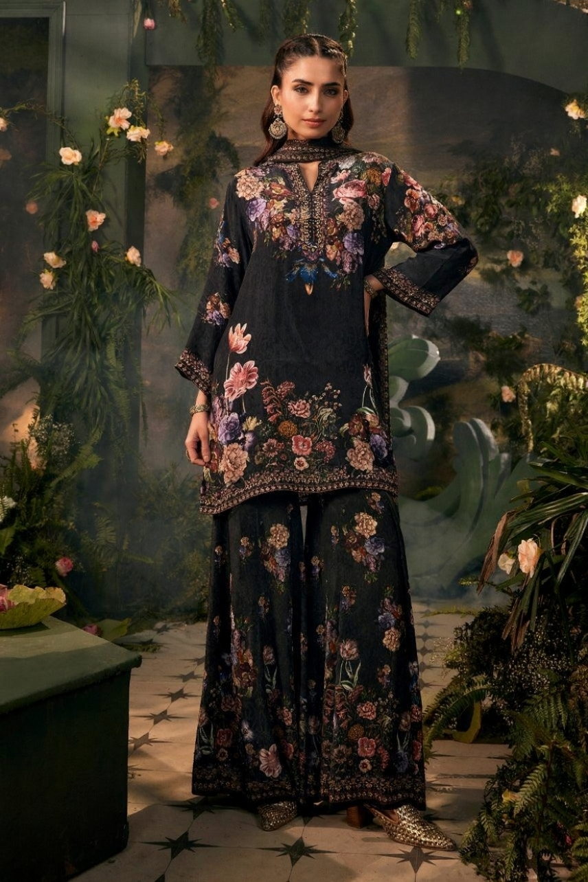 Gulnaar Black Printed-Sharara Set