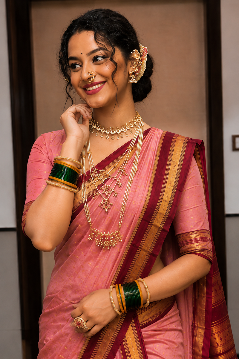 Traditional Maheswari Irkal Paithani Nauvari Saree