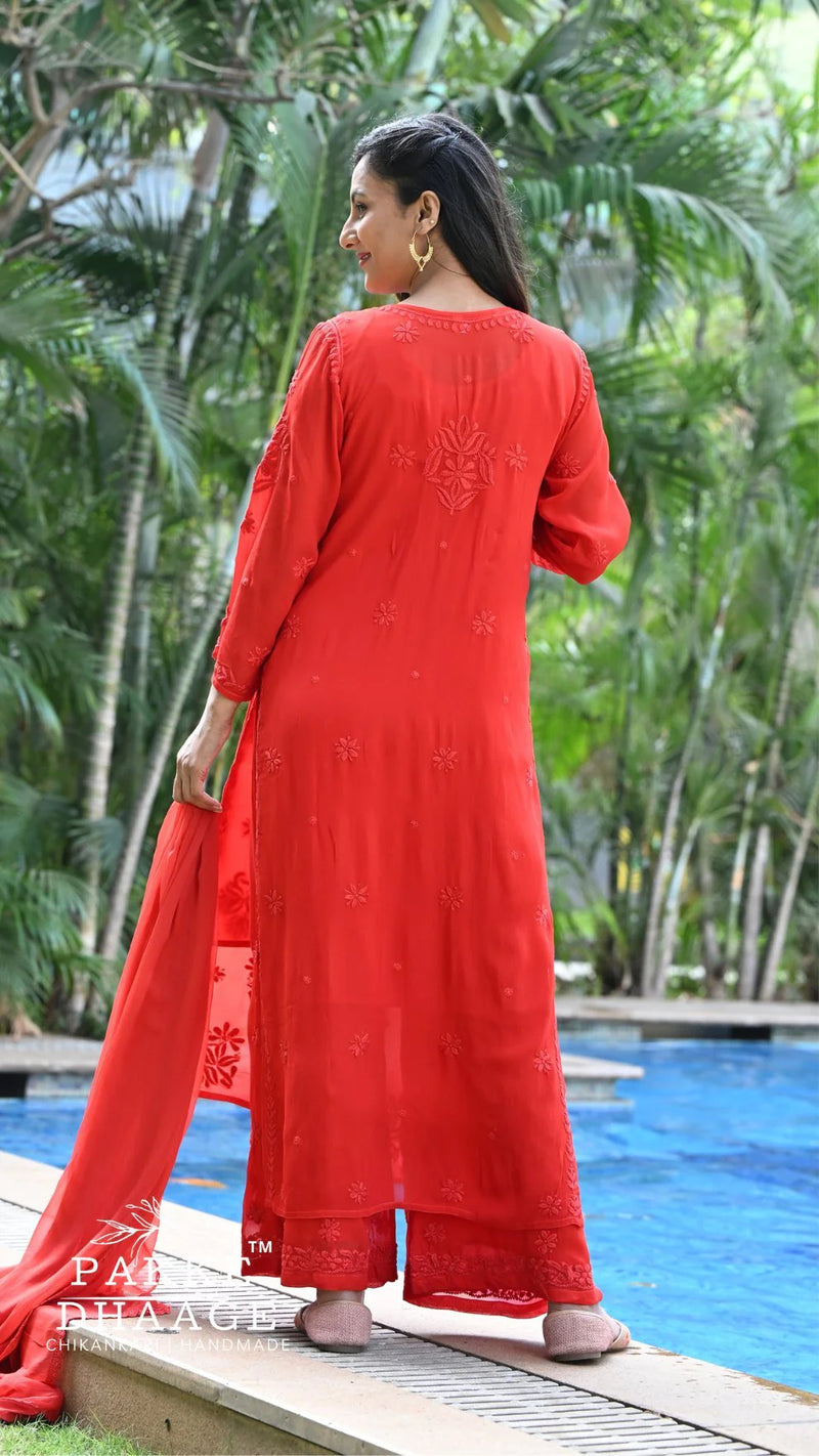 Noor Neelkamal Pure Viscose Chikankari 3D Kurta Set
