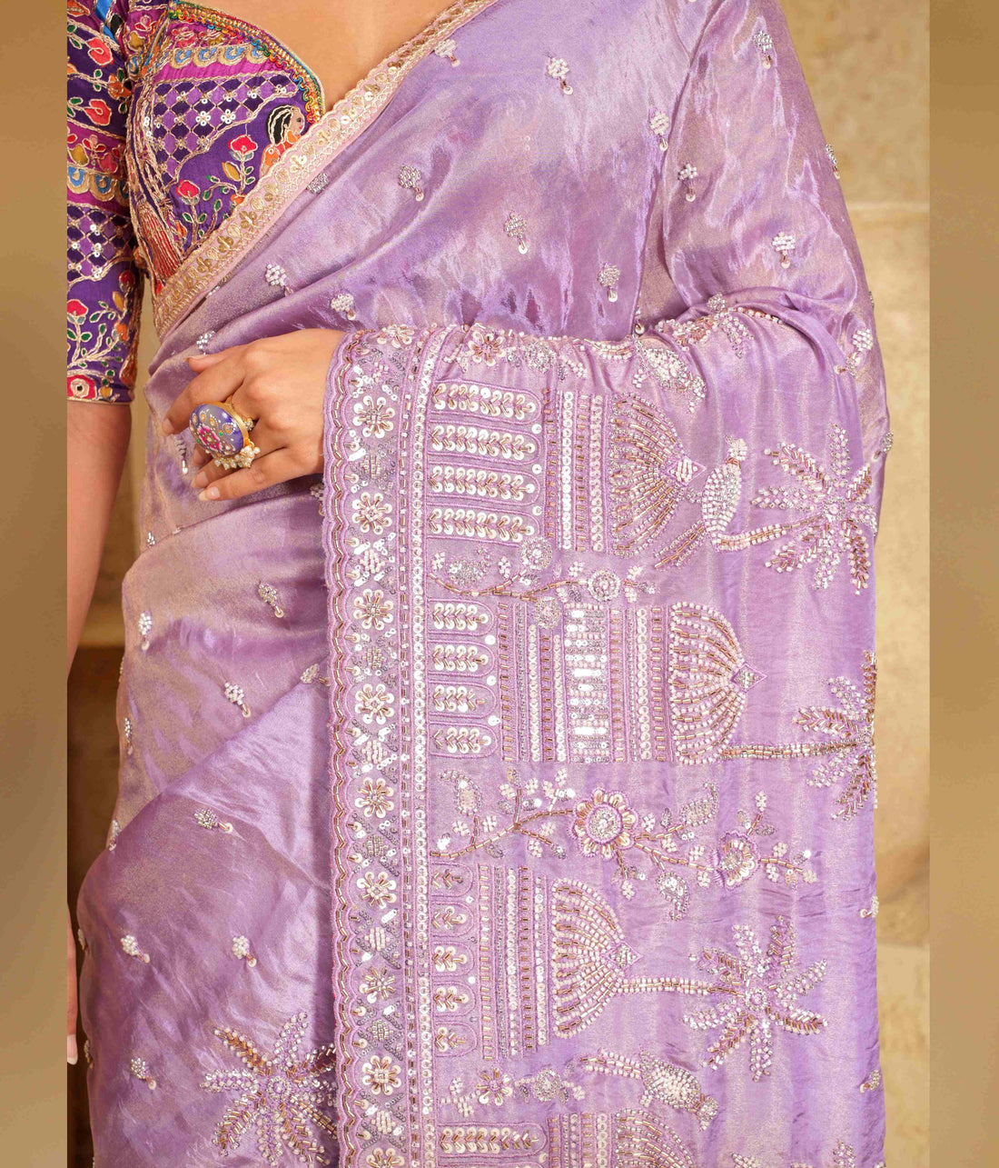 Golden zari embroidered blouse