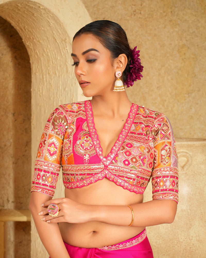 Embroidered saree with sleek border