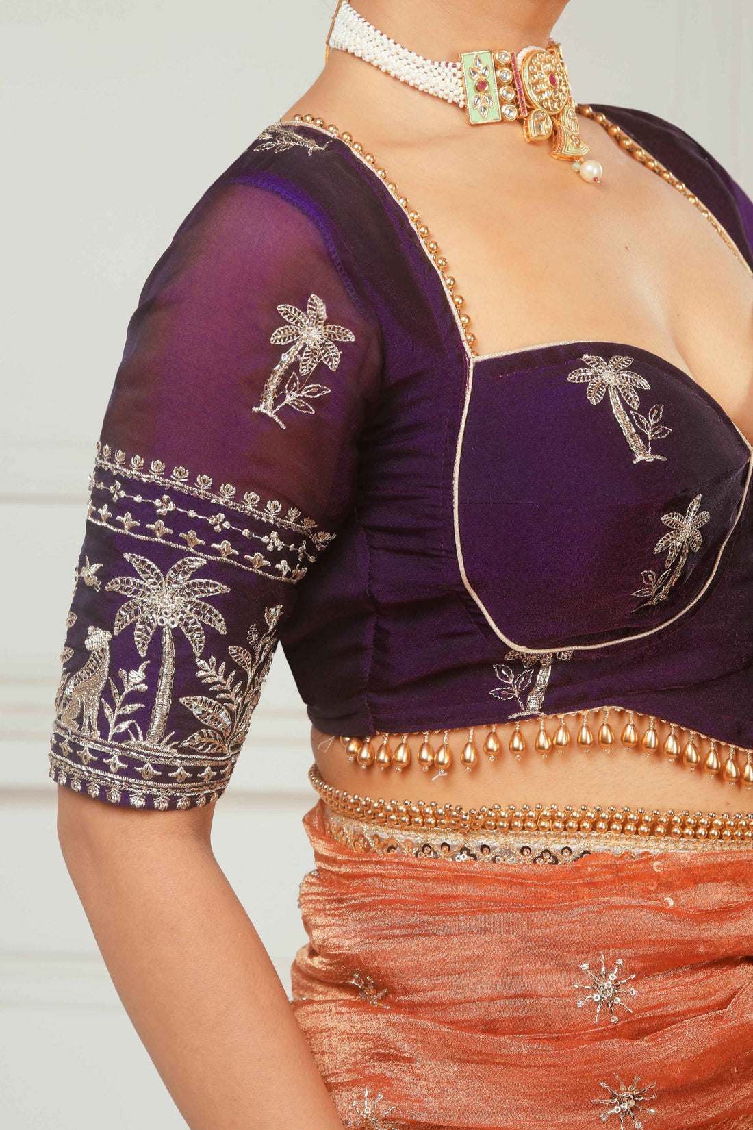 Crush Tissue Saree with Dark Wine Shimmer Tissue Blouse