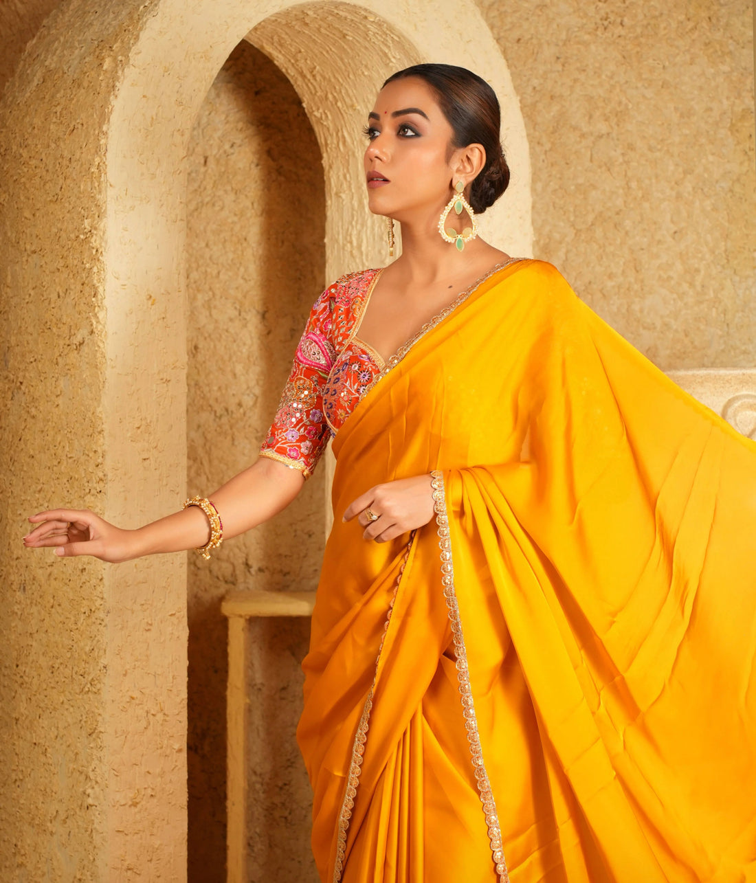 Multicolored thread embroidery blouse