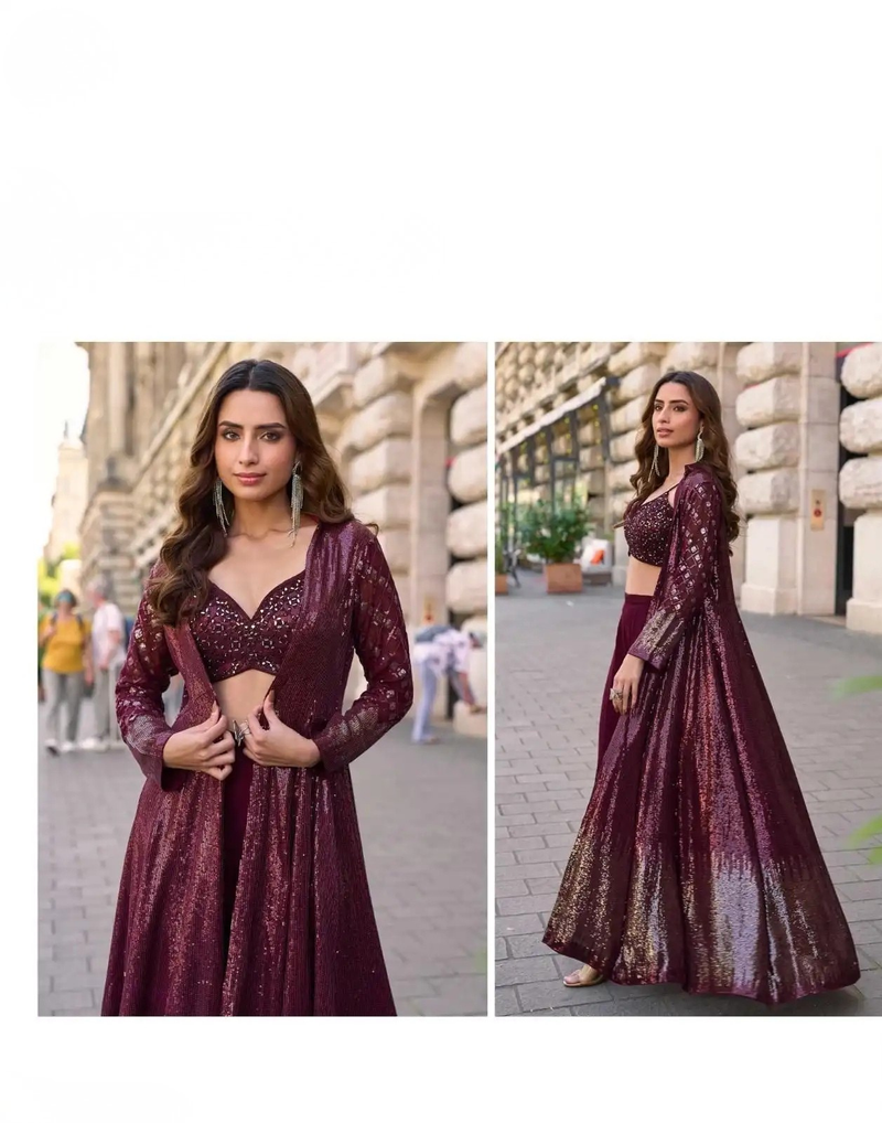 Georgette Embroidered Jacket Suit Set