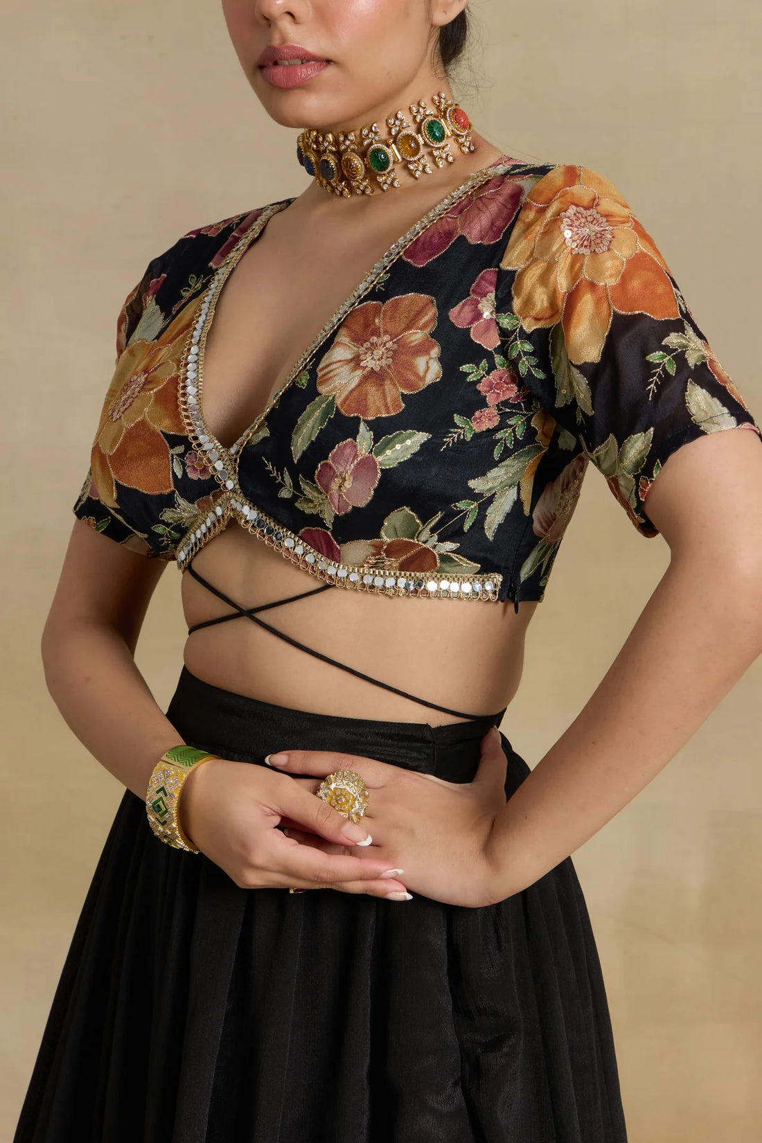 Noir Elegance Embroidered Chinnon Lehenga Set