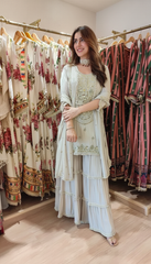 Champagne Grey Mirror Work Sharara Set