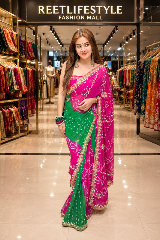 Bandhej Katdana Handwork Saree
