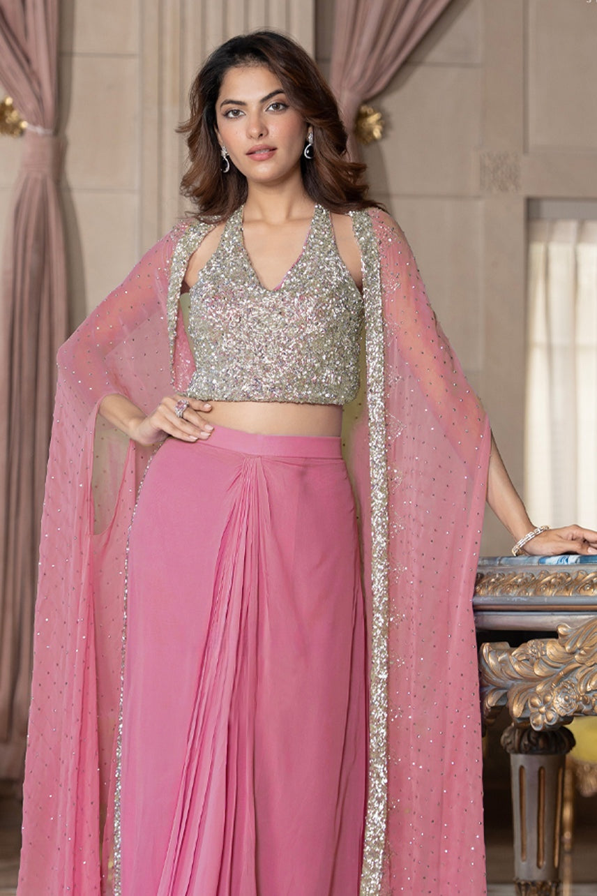 Pastel Majesty Georgette Cape Set - Indo-Western