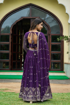 Faux Georgette Sequins Embroidered Lehenga Set