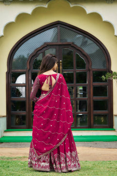 Faux Georgette Sequins Embroidered Lehenga Set