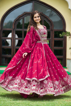Faux Georgette Sequins Embroidered Lehenga Set