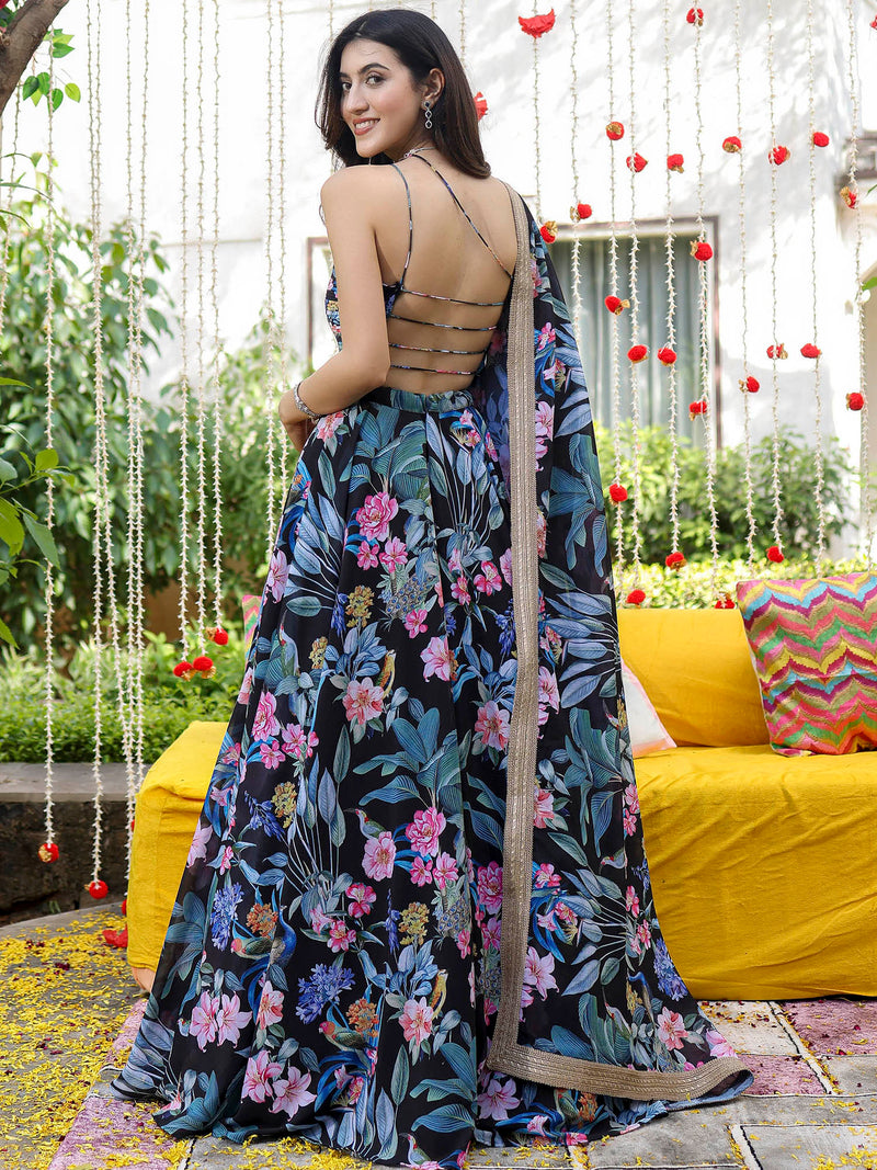 Faux Georgette Zari Lace Lehenga Set