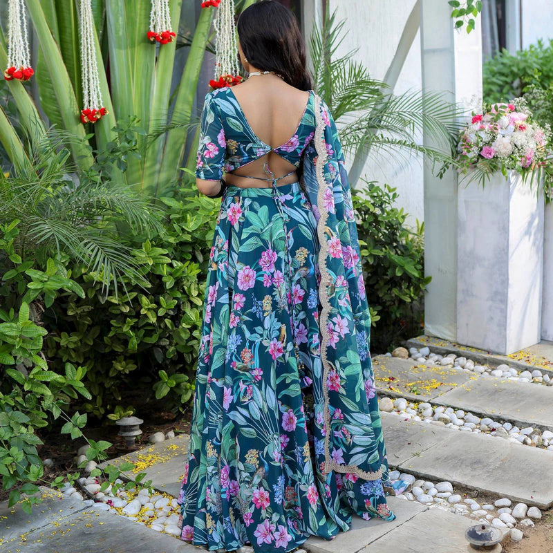 Faux Georgette Zari Lace Lehenga Set