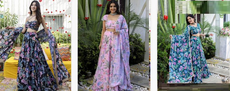 Faux Georgette Zari Lace Lehenga Set