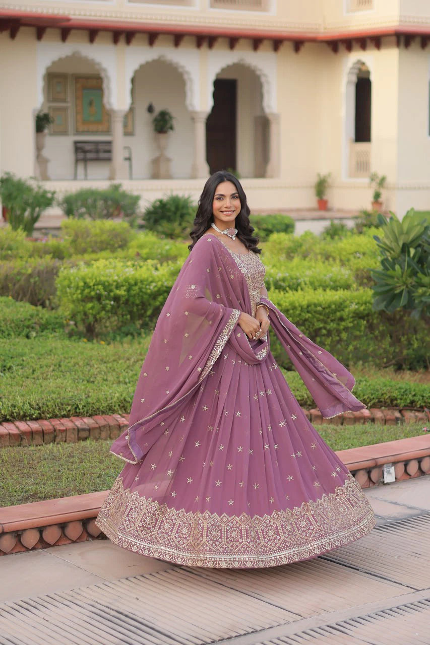Georgette Zari Sequin Stitched Lehenga