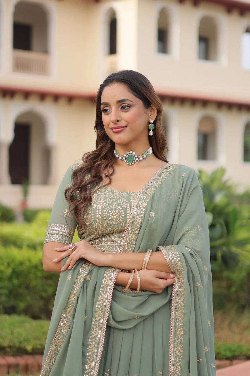 Georgette Zari Sequin Stitched Lehenga