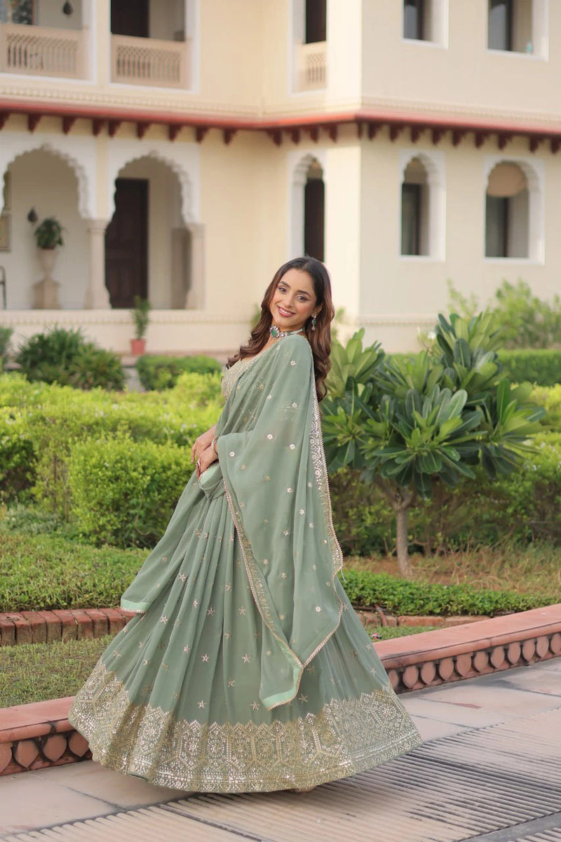 Georgette Zari Sequin Stitched Lehenga