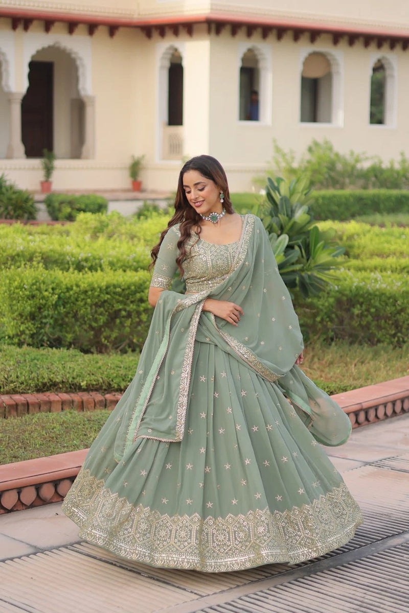 Georgette Zari Sequin Stitched Lehenga