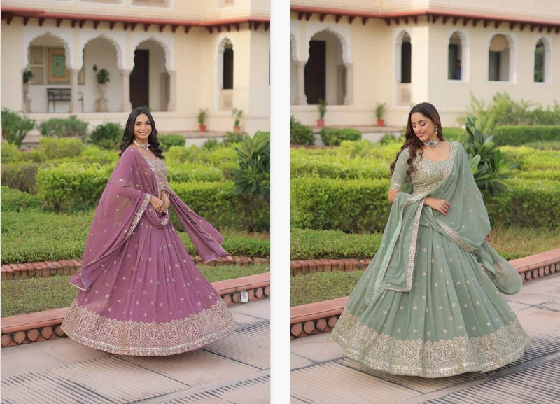 Georgette Zari Sequin Stitched Lehenga