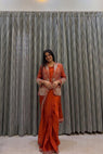 Orange Rangoli Embroidery Sequence Worked Designer Saree With Jacket