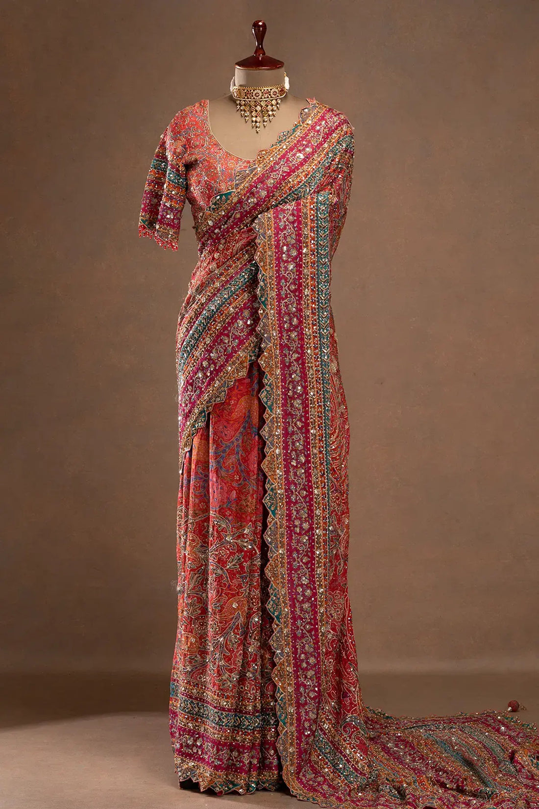 Premium  Multicolor Crepe Printed Designer Saree with Embroidered- By Reet Lifestyle