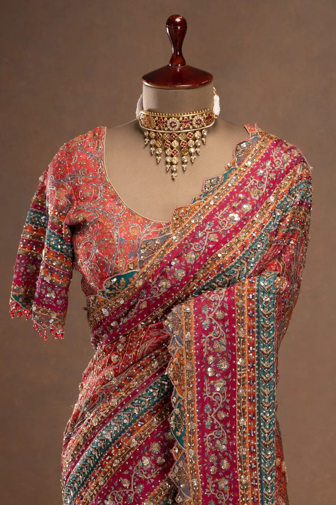 Premium  Multicolor Crepe Printed Designer Saree with Embroidered- By Reet Lifestyle