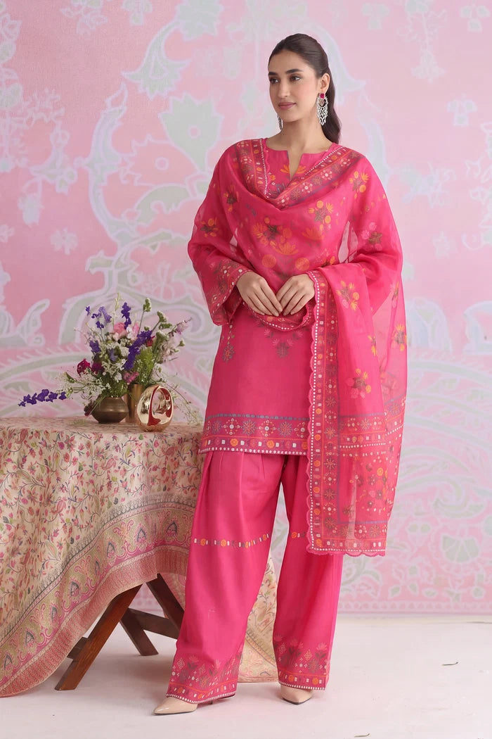 Ikat Printed Lawn Cotton Co-ord Set with Farsi Pants