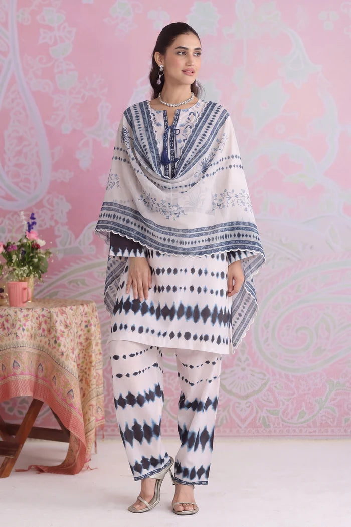 Ikat Printed Lawn Cotton Co-ord Set with Farsi Pants