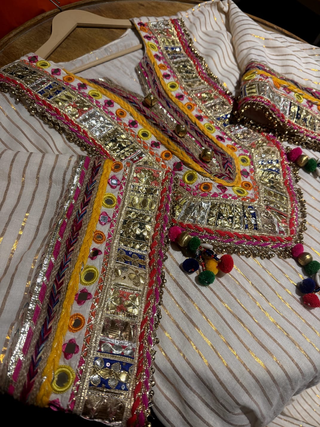 Noor-e-Gota Pure Mul Cotton Long Chogha Set with Mirror & Ghungroo Work Kaftan