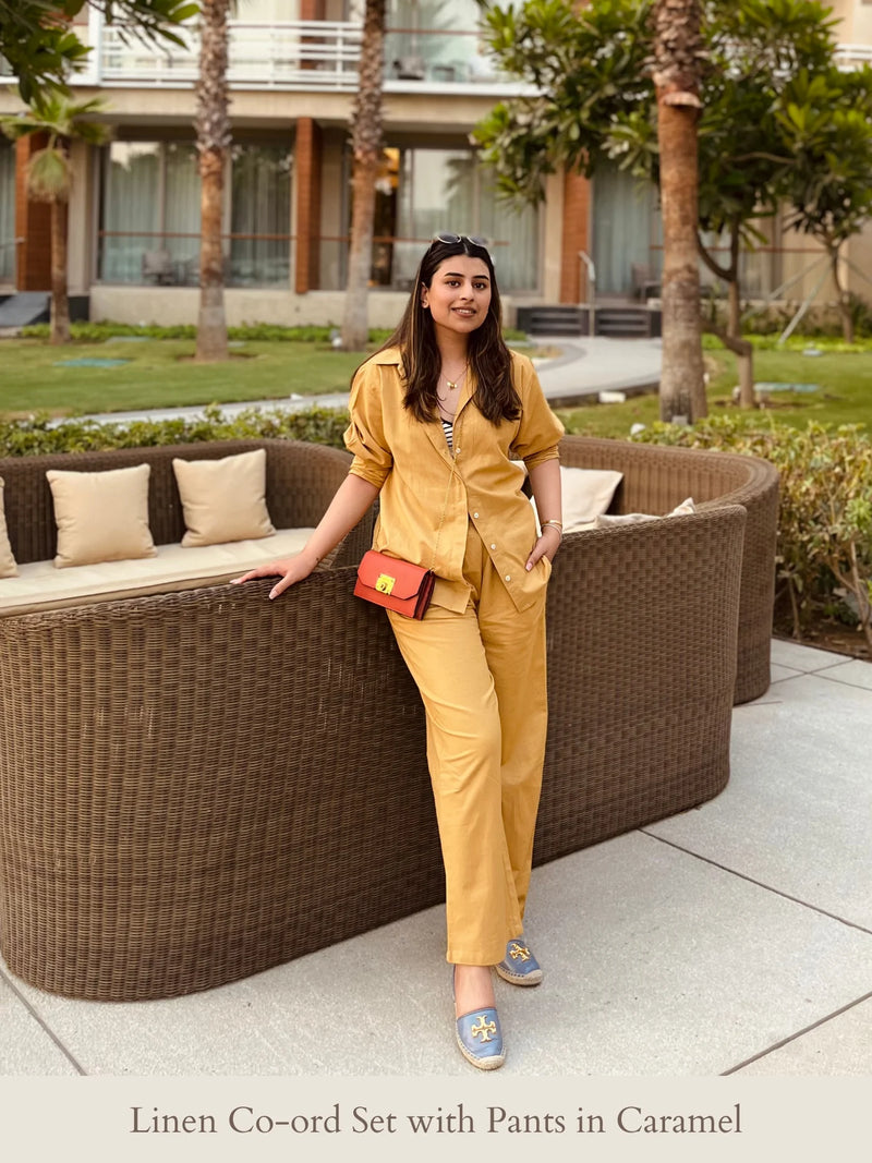 Caramel Linen Cotton Coord Set with Pants