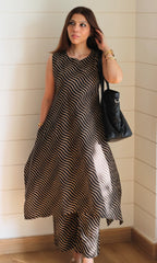 Cotton Black Wave Print High Neck High Low Sleeveless Coord