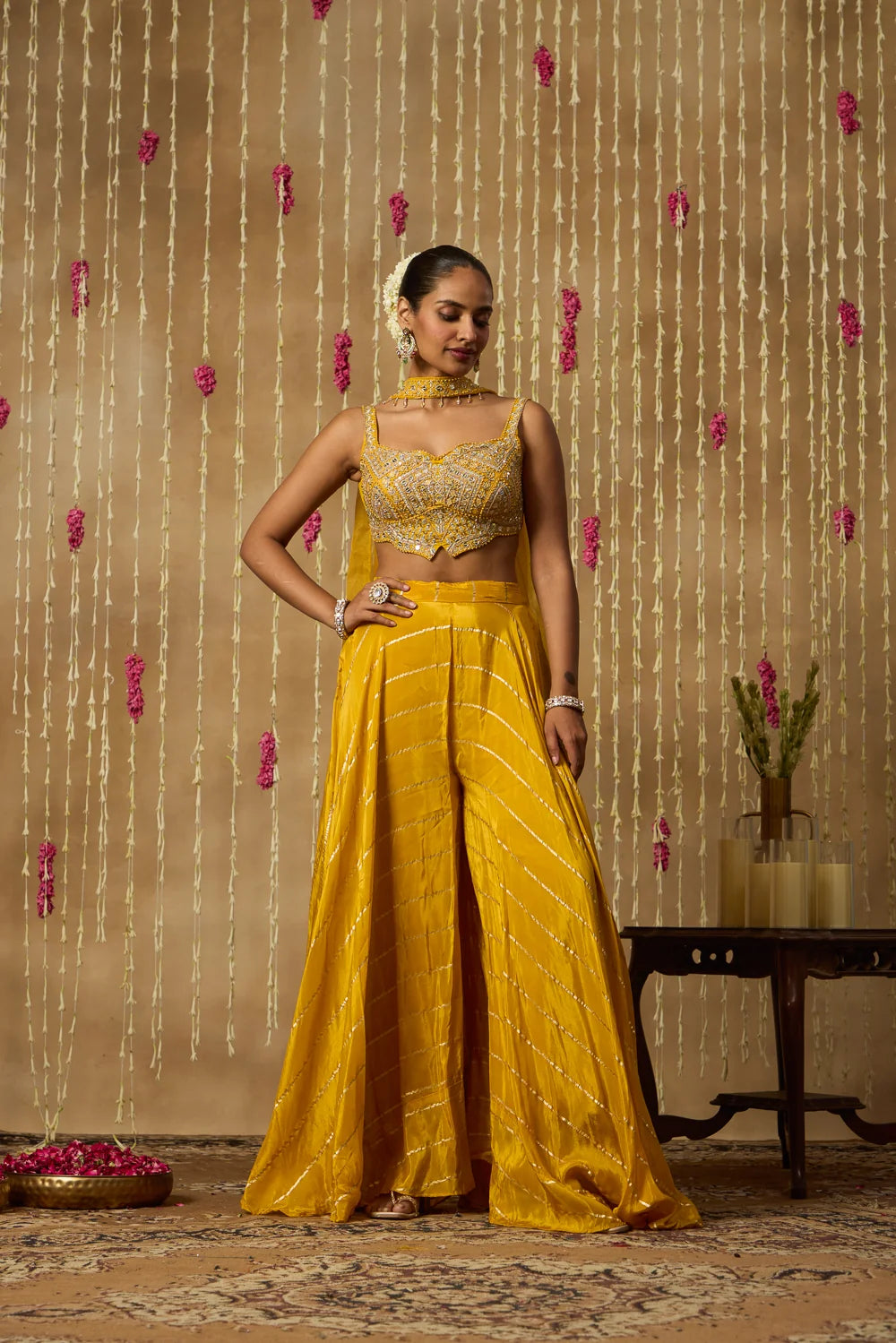 Golden Bloom Embroidered Silk Blend Fusion Set