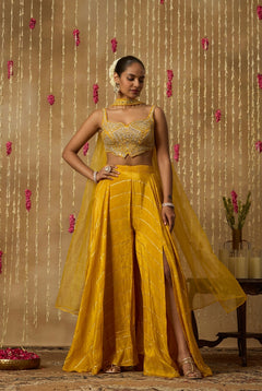 Golden Bloom Embroidered Silk Blend Fusion Set