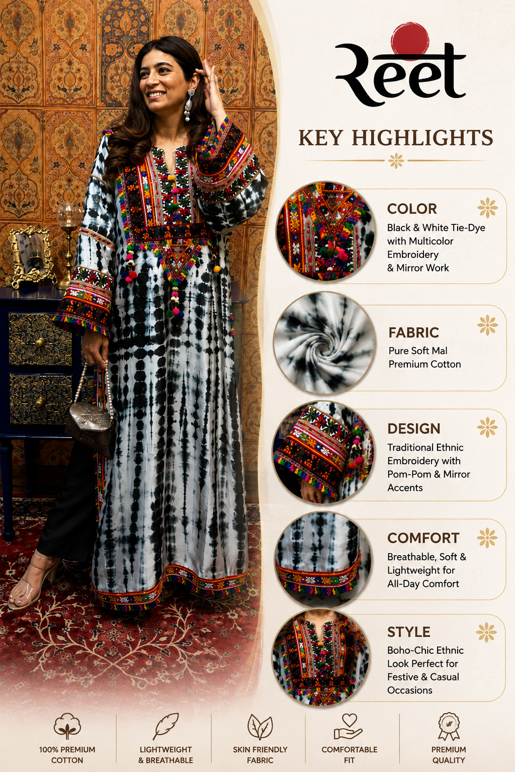 Hand Tie-Dye Chogha Kaftan Set
