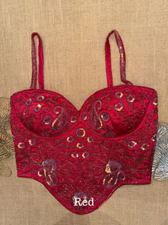 Ruby Red Floral Handwork Sequin Designer Corset Blouse