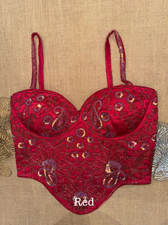Ruby Red Floral Handwork Sequin Designer Corset Blouse